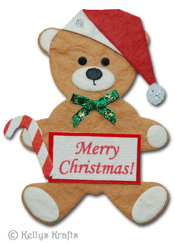 Mulberry "Merry Christmas" Teddy Bear Die Cut Shape with Candy Cane - Click Image to Close