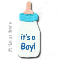 Mulberry Baby Bottle Die Cut Shape, "Its A Boy" - Blue - Click Image to Close