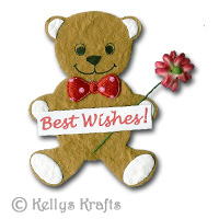 Mulberry "Best Wishes" Teddy Bear Die Cut Shape with Flower - Click Image to Close
