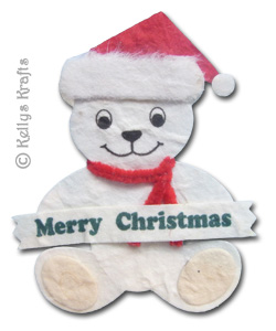 Mulberry \"Merry Christmas\" Teddy Bear, White with Red Hat