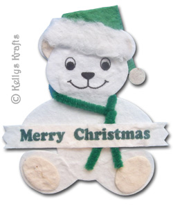 Mulberry \"Merry Christmas\" Teddy Bear, White with Green Hat