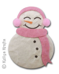 Mulberry Die Cut Snowman with Pink Scarf + Ear Muffs - Click Image to Close