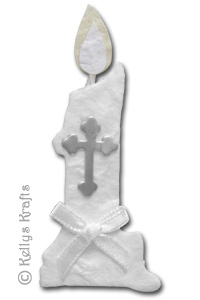 Mulberry Candle with Silver Cross and White Bow - Click Image to Close
