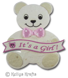 Mulberry White Teddy Bear \"It\'s A Girl\" Die Cut Shape