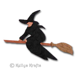 Black Mulberry Die Cut Witch on Broom - Click Image to Close