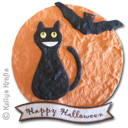 Black/Orange Mulberry Die Cut Bat & Cat, Happy Halloween - Click Image to Close