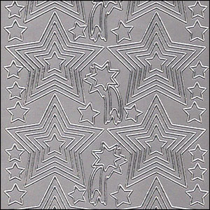 Nested/Layered Stars, Silver Peel Off Stickers (1 sheet)