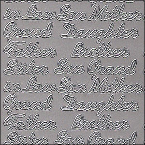 In Law & Grand Relatives, Silver Peel Off Stickers (1 sheet)