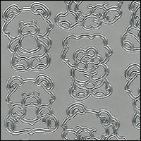 Teddy Bear, Silver Peel Off Stickers (1 sheet)