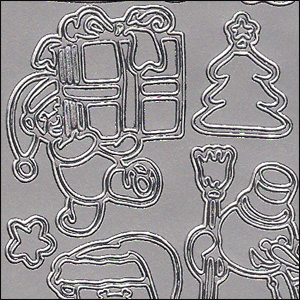Christmas Teddy Bears, Silver Peel Off Stickers (1 sheet)