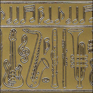 Music Instruments & Notes, Gold Peel Off Stickers (1 sheet)