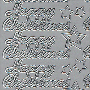 Happy Christmas, Silver Peel Off Stickers (1 sheet)