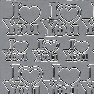 I Love You, Silver Peel Off Stickers (1 sheet)