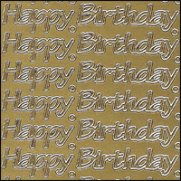 Happy Birthday, Gold Peel Off Stickers (1 sheet) - Click Image to Close