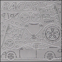Racing Car Speed Racer, Silver Peel Off Stickers (1 sheet)