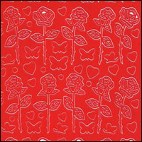 Roses Flowers, Red Peel Off Stickers (1 sheet)