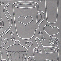 Love Coffee, Silver Peel Off Stickers (1 sheet)