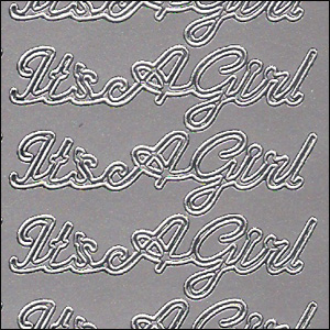 It's A Girl / A New Baby Girl, Silver Peel Off Stickers (1 sheet)