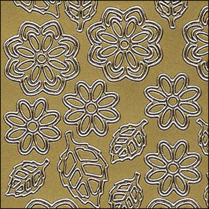 Flower/Daisy Heads & Leaves, Gold Peel Off Stickers (1 sheet)