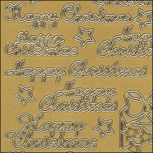 Happy Christmas & Images, Gold Peel Off Stickers (1 sheet)