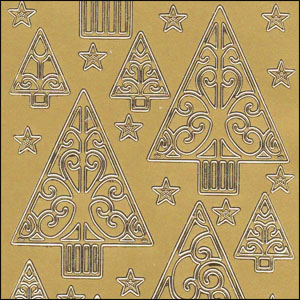 Christmas Trees, Gold Peel Off Stickers (1 sheet)