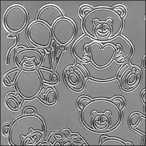 Teddy Bears, Silver Peel Off Stickers (1 sheet)