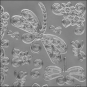 (image for) Dragonflies & Flowers, Silver Peel Off Stickers (1 sheet)