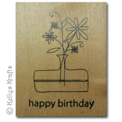 Wooden Mounted Rubber Stamp - Happy Birthday Flowers
