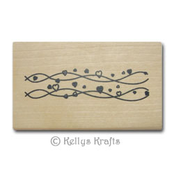 Wooden Mounted Rubber Stamp - Hearts Border