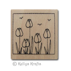 (image for) Wooden Mounted Rubber Stamp - Tulip Flowers