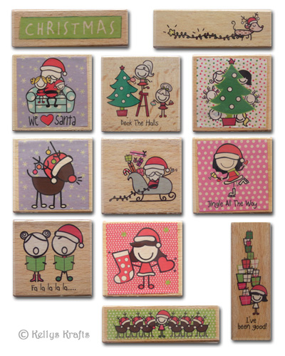 12 Smirk Christmas Stamps - Wooden Mounted Rubber Stamps Set