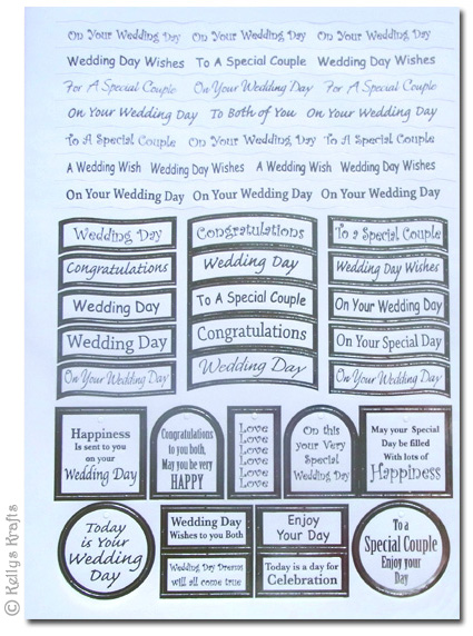 Sentiment Sheet - Wedding Theme, Silver Foil on White - Click Image to Close