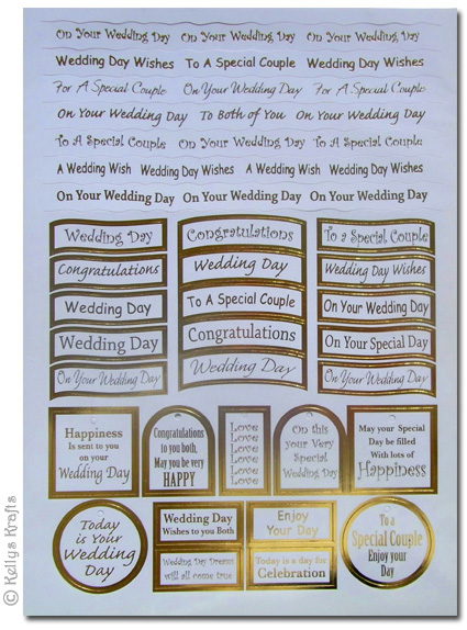 Sentiment Sheet - Wedding Theme, Gold Foil on White - Click Image to Close