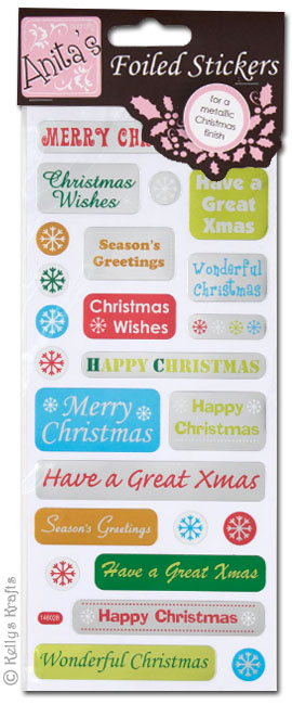 Coloured Foiled Stickers, Christmas Greetings (1 Sheet) - Click Image to Close