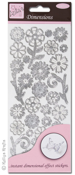 Dimensions Stickers - Flowers/Floral, Silver (1 Sheet)