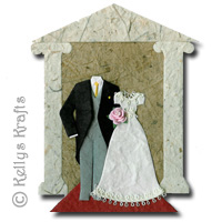 Mulberry Card Topper - Wedding Bride + Groom, with Pink Flower - Click Image to Close
