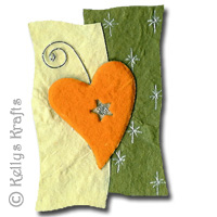 Mulberry Card Topper - Yellow Heart on Green Backing - Click Image to Close