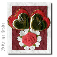 Mulberry Card Topper - Red + Gold Hearts with Flower - Click Image to Close