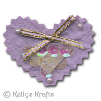 Mulberry Card Topper - Lilac Heart with Bow + Sequins - Click Image to Close