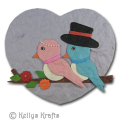 Mulberry Card Topper - Couple Birds on Lilac Heart - Click Image to Close