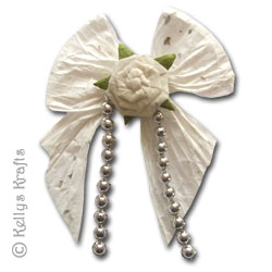 Mulberry Card Topper - White Raffia Bow with Flower + Beads - Click Image to Close