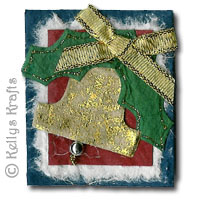 Christmas Mulberry Card Topper, Bell & Holly & Bow - Click Image to Close