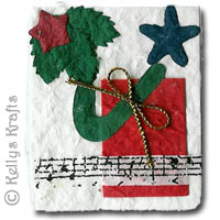 Christmas Mulberry Card Topper, Cane with Holly - Click Image to Close
