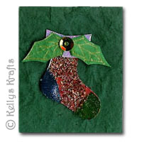 Christmas Mulberry Card Topper, Stocking with Holly