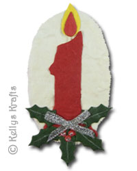 Christmas Mulberry Card Topper, Candle + Holly - Click Image to Close