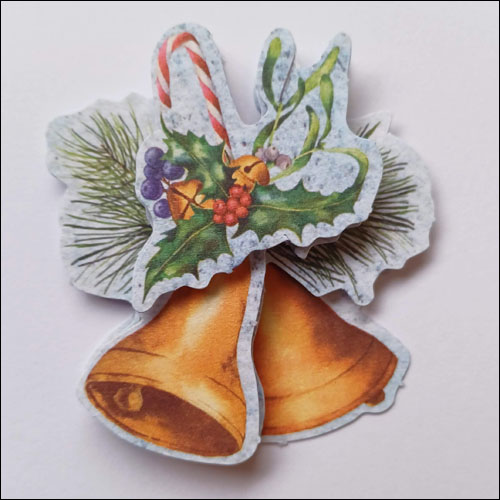 (image for) Christmas Card Topper - Bells with Candy Cane, Holly & Foliage