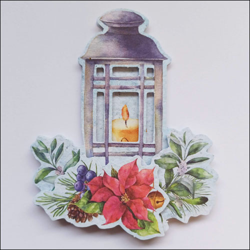 Christmas Card Topper - Lantern with Poinsettia Flower & Foliage