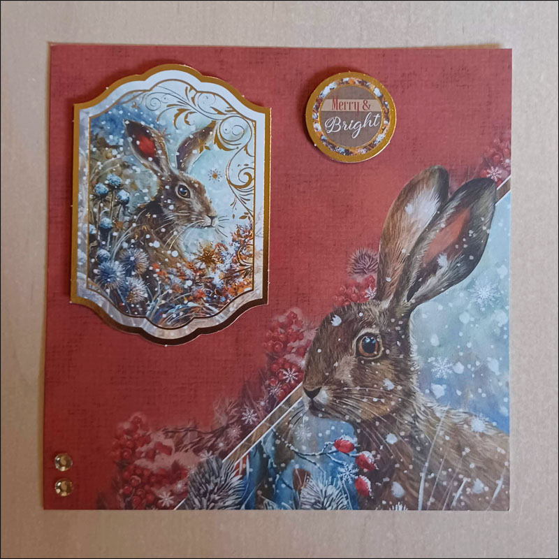 Handmade Papercraft Card Topper - Meadow Hares, Merry & Bright