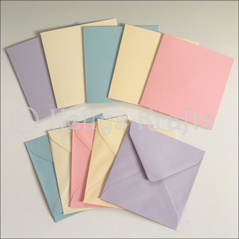 Set of 5 Pastel Coloured 5"x5" Card Blanks + Envelopes