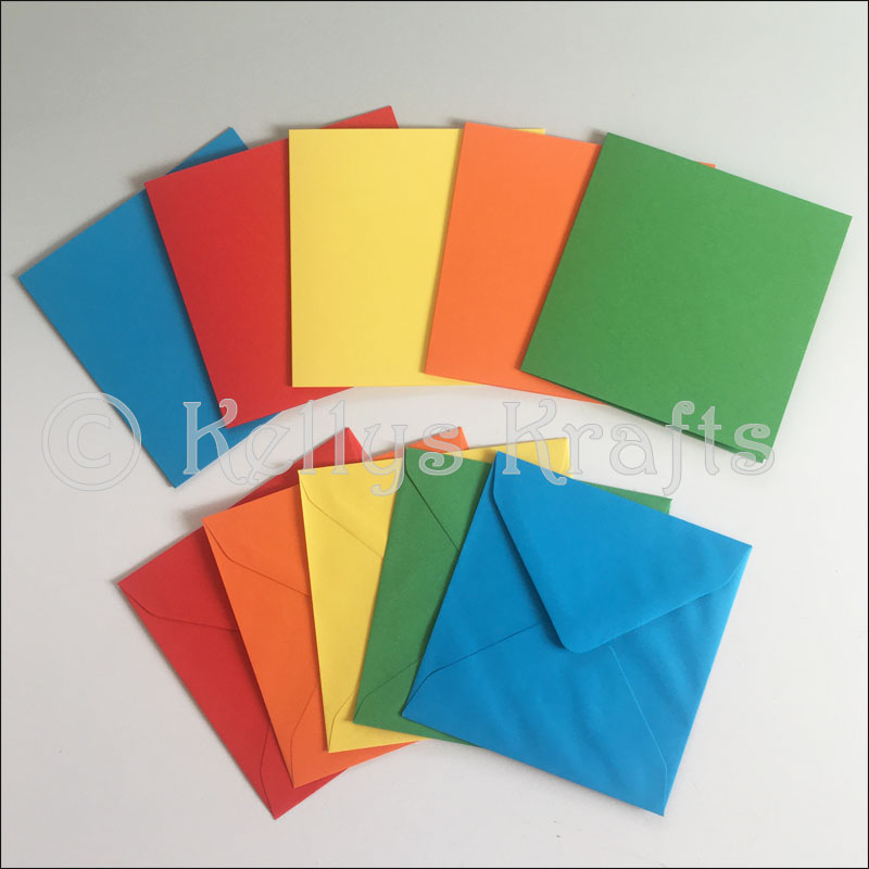 Set of 5 Bright Coloured 5"x5" Card Blanks + Envelopes